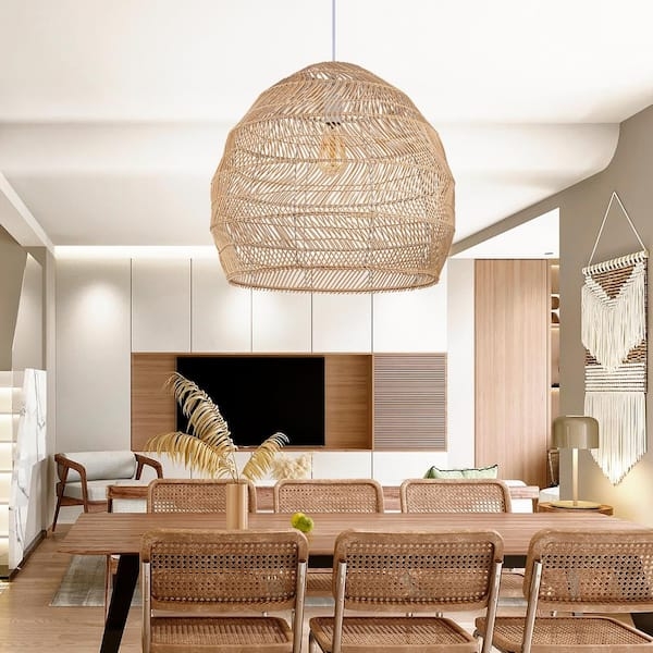Pendant Light Oversized Handwoven Lattice Rattan Dome Boho Coastal