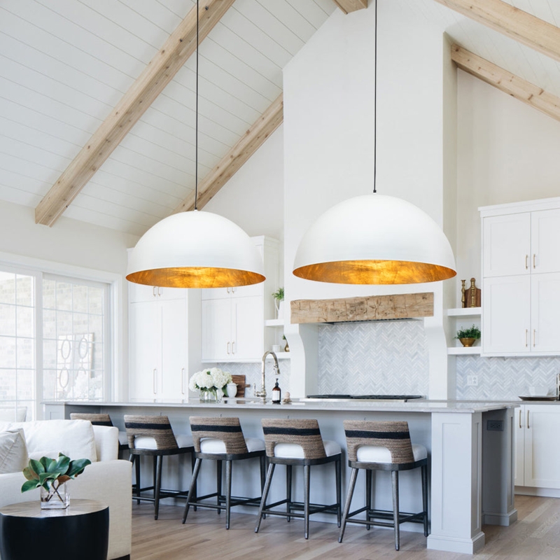 Pendant Light Oversized Matte White Hemispherical Dome Minimalist Design