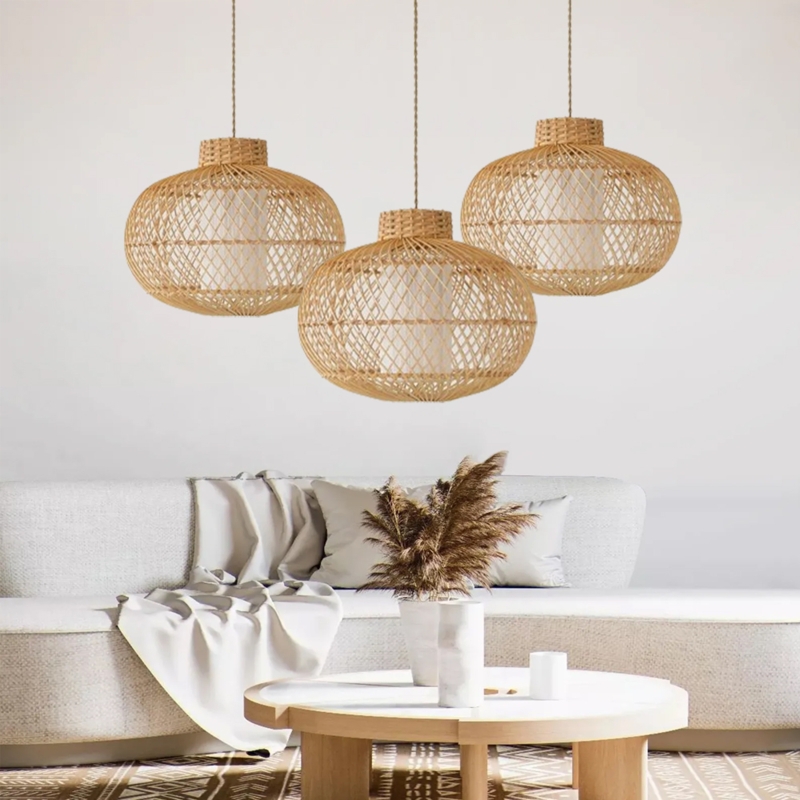 Pendant Light Oversized Rattan Conical Shade for Boho Living Room