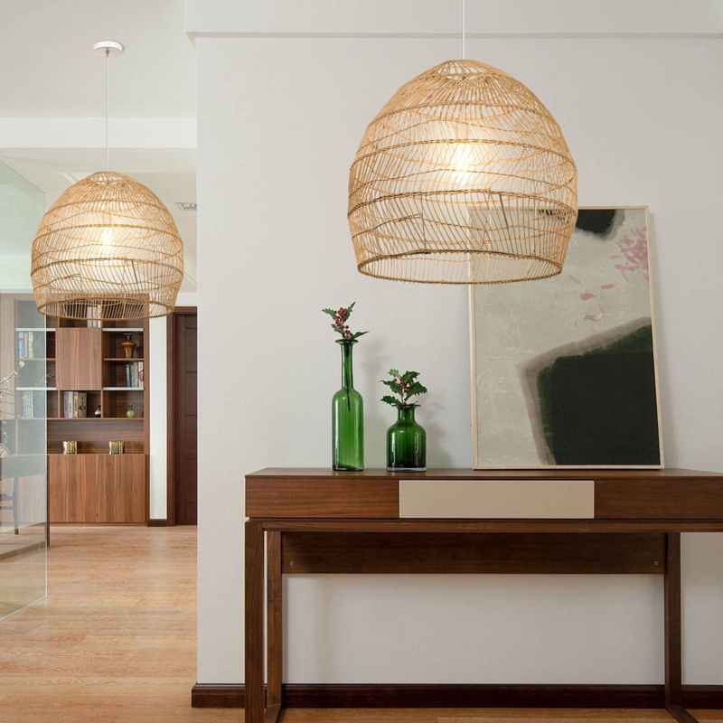 Pendant Light: Oversized Rattan Dome, Airy Open Basket Weave