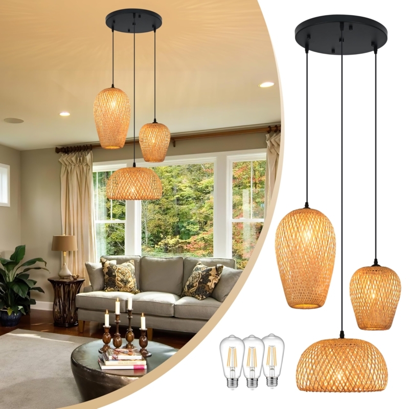 Pendant Light Oversized Rattan Dome Lattice Weave Boho Organic