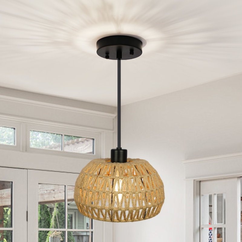 Pendant Light Oversized Rattan Weave Drum Shade Coastal Boho Dining