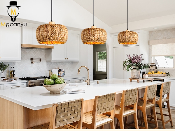 Pendant Light Oversized Seagrass Dome Boho Coastal Kitchen Island