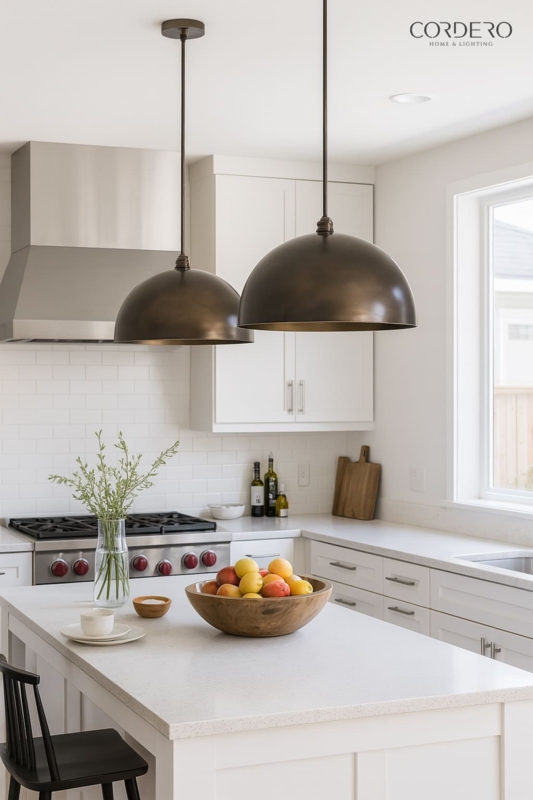 Pendant Light, Oversized Smooth Metal Dome for Kitchen Island
