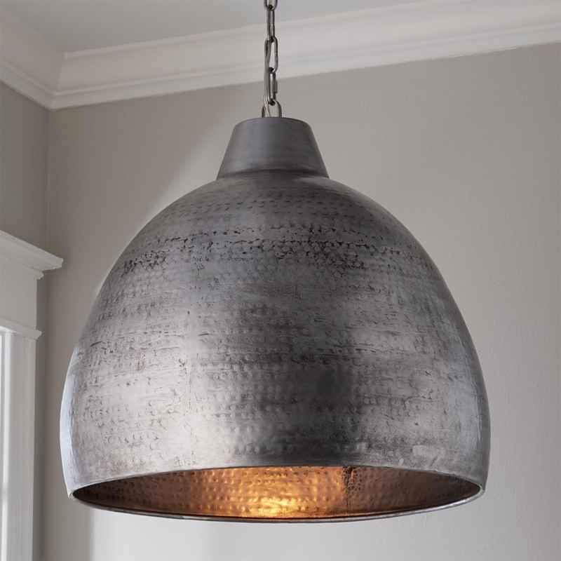 Pendant Light Oversized Weathered Metal Dome Exposed Hardware Chain