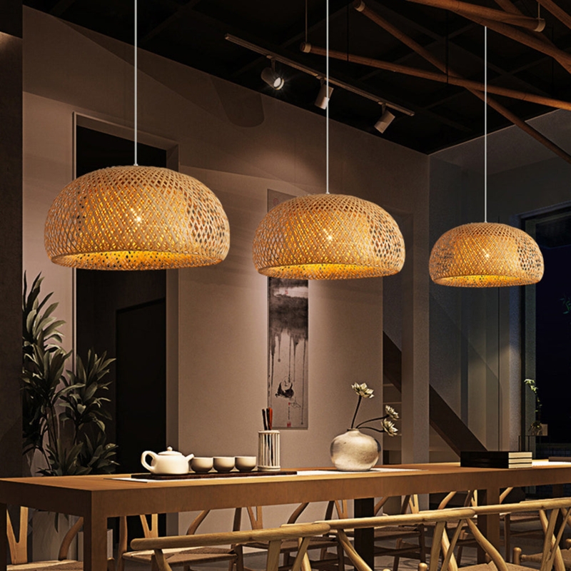 Pendant Light Oversized Woven Bamboo Dome for Boho Dining
