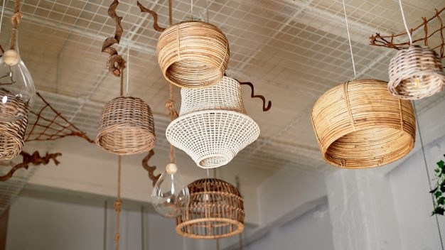 Pendant Light Oversized Woven Rattan Dome Shade Scandi-Boho Style