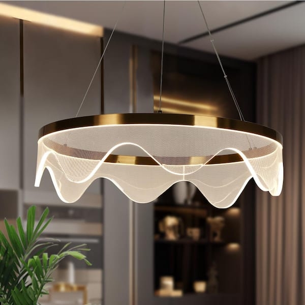 Pendant Light Plated Brass Ring Acrylic Shade Halo Shape