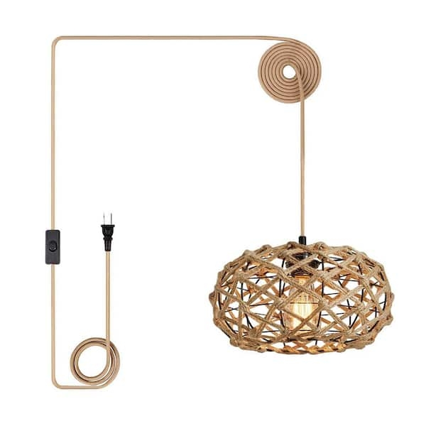 Pendant Light: Plug In Design Woven Hemp Basket Cage