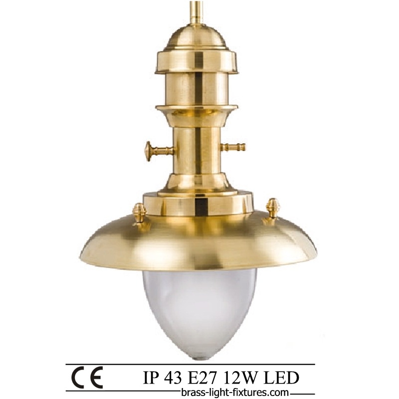 Pendant Light Polished Brass Dome Wire Cage Guard Maritime