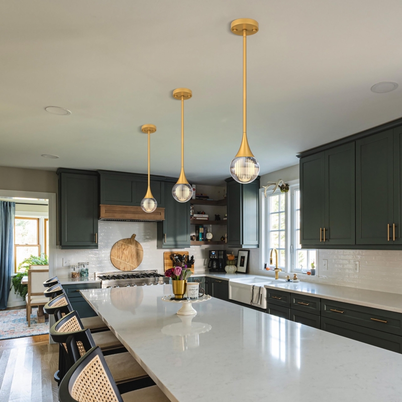 Pendant Light Polished Brass Globe Faceted Crystal Interior