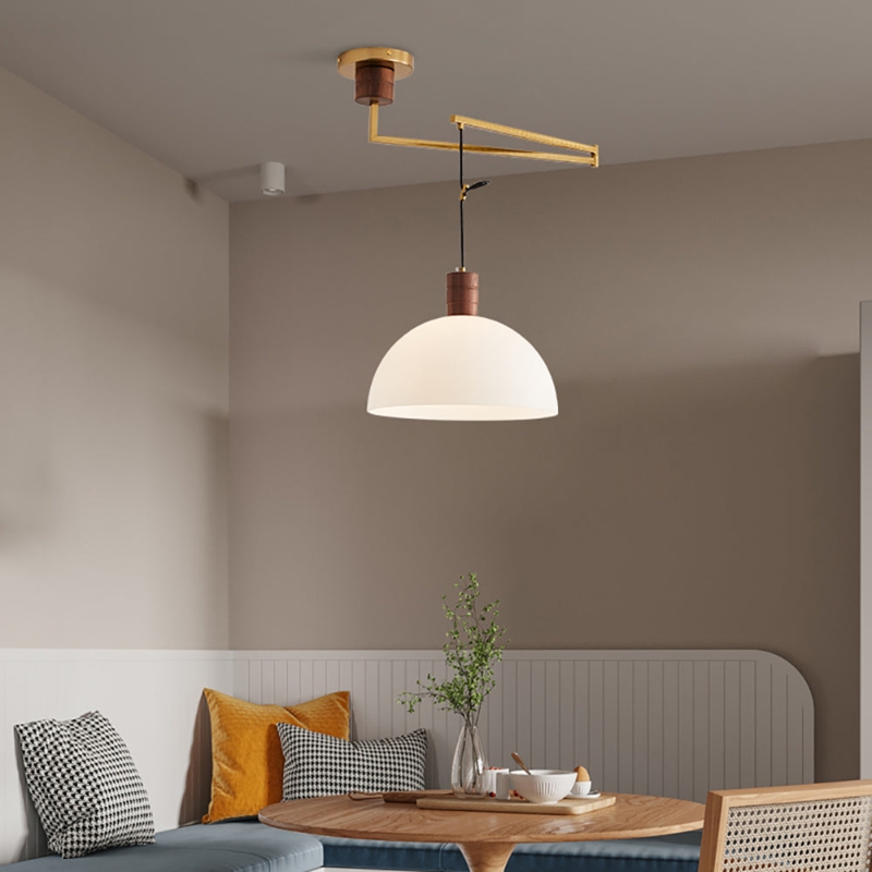 Pendant Light Polished Chrome Adjustable Swing Arm Glass Dome