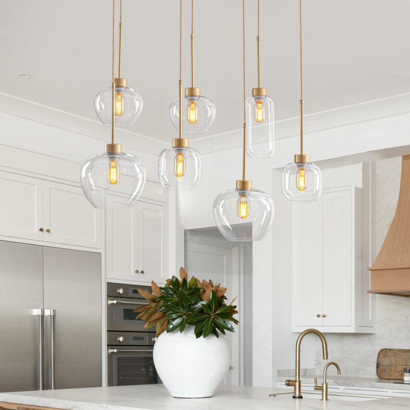 Pendant Light Polished Gold Clear Glass Globe Linear Cluster Glam
