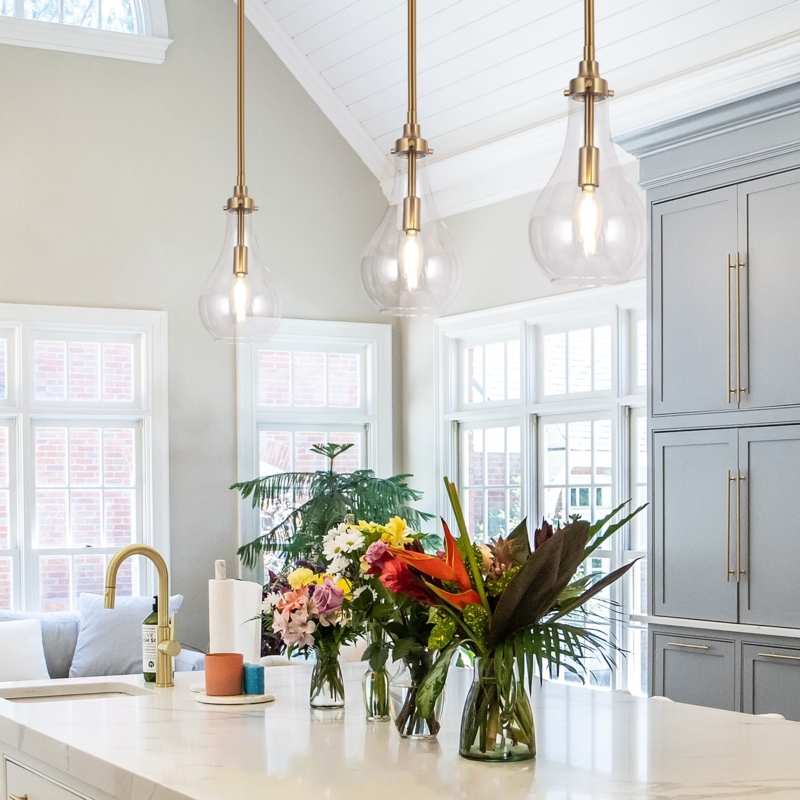 Pendant Light: Polished Gold Fixture with Clear Teardrop Glass Shade