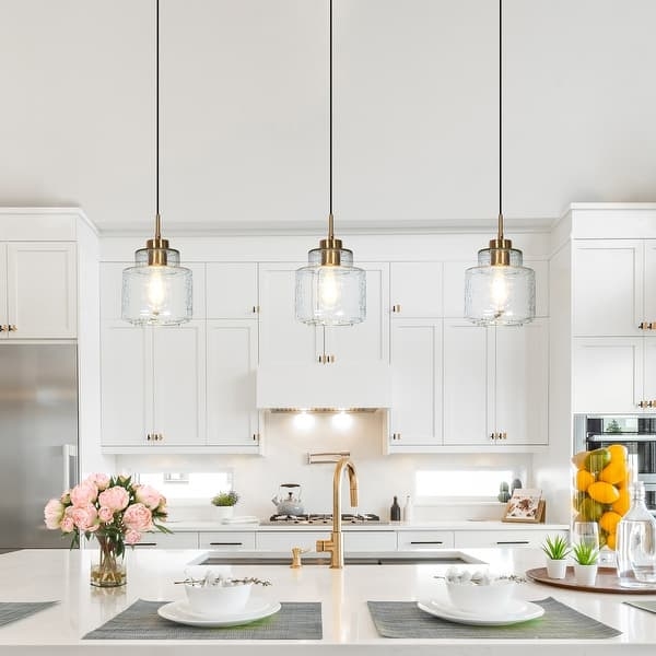 Pendant Light Polished Gold Raindrop Glass Cylinder Modern Farmhouse