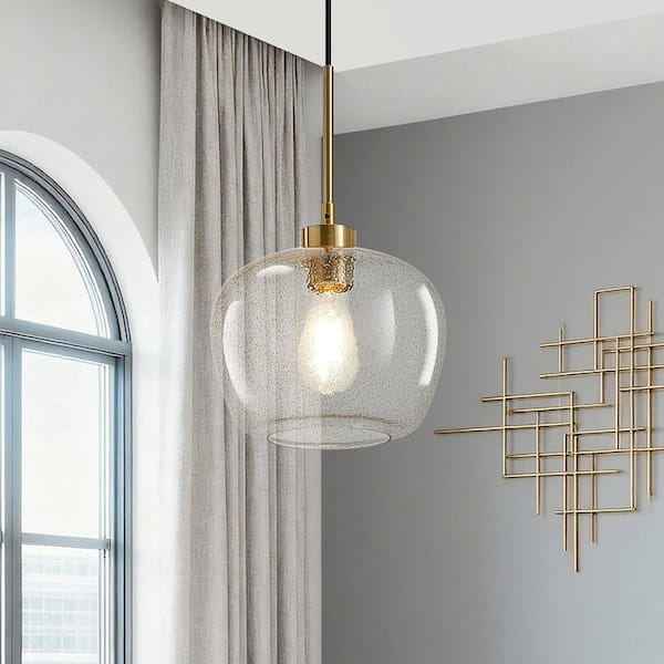 Pendant Light Polished Gold Spherical Seeded Glass Globe