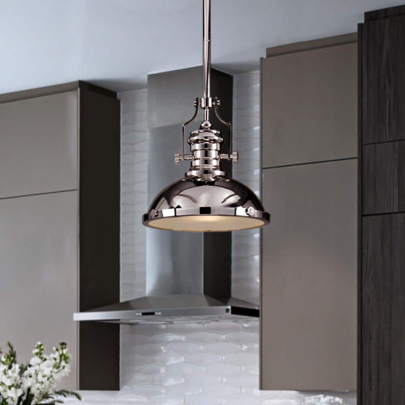 Pendant Light Polished Nickel Metal Dome Stepped Contemporary Fixture