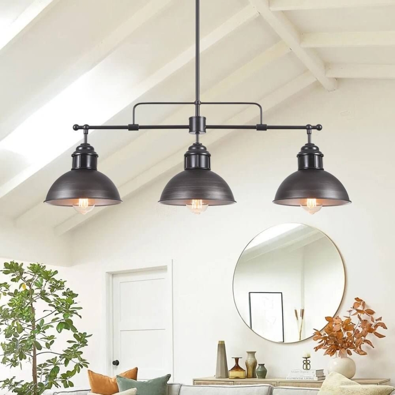 Pendant Light, Pot Lid Shades, Linear Three-Light, Modern Farmhouse Island Lighting
