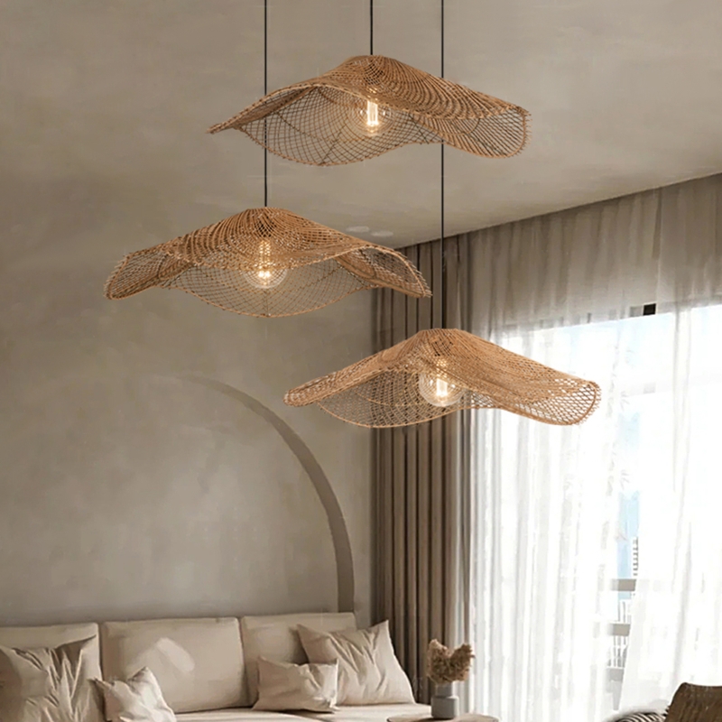 Pendant Light Rattan Dome Oversized Woven Boho Modern Fixture