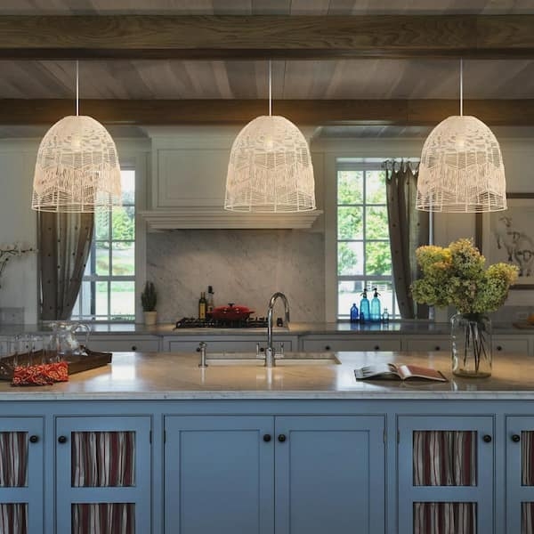 Pendant Light Rattan Dome Shade with Open Weave Texture Farmhouse