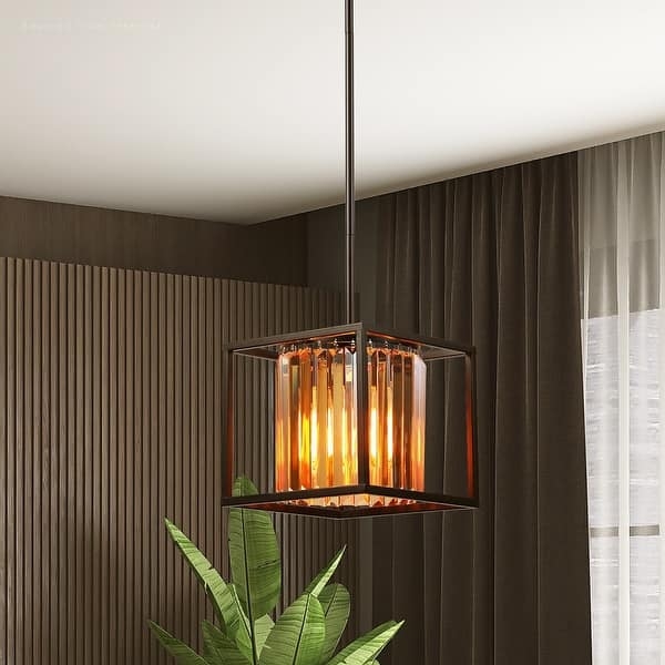 Pendant Light Rectangular Crystal Shroud Matte Black Glam Fixture