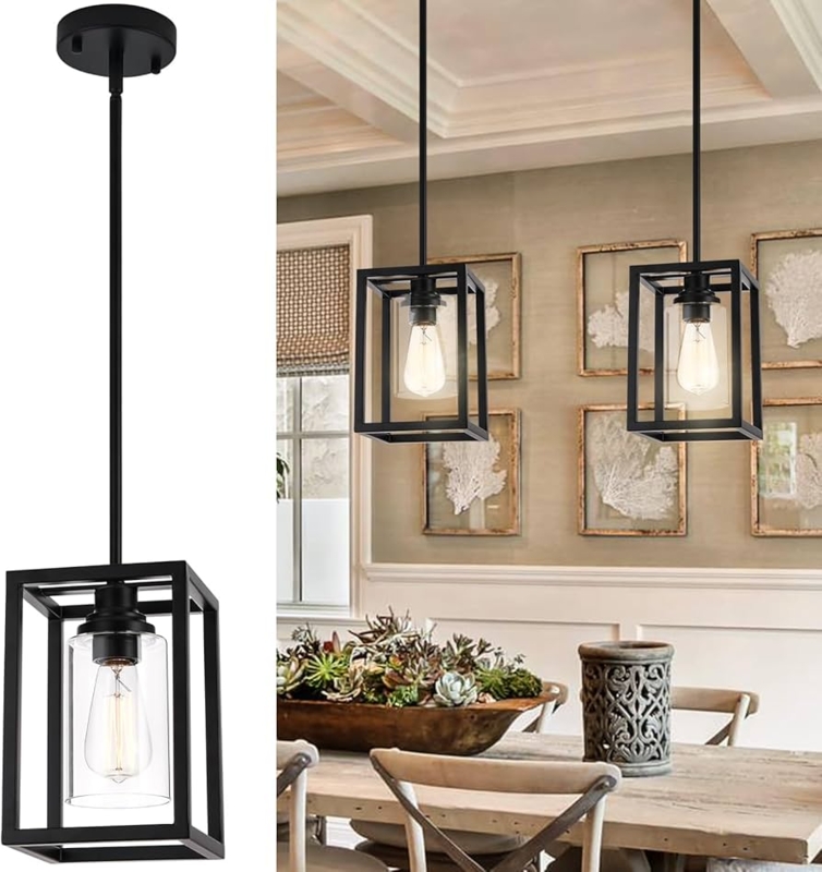 Pendant Light Rectangular Linear Frame Glass Shade