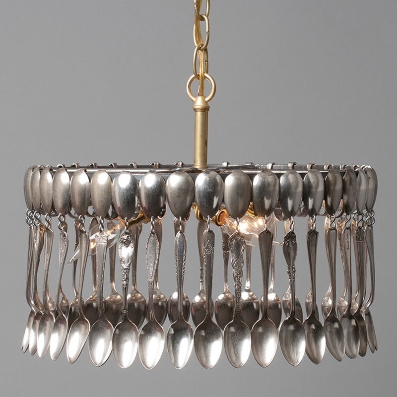 Pendant Light Repurposed Metal Spoon Cluster Shade Eclectic Fixture