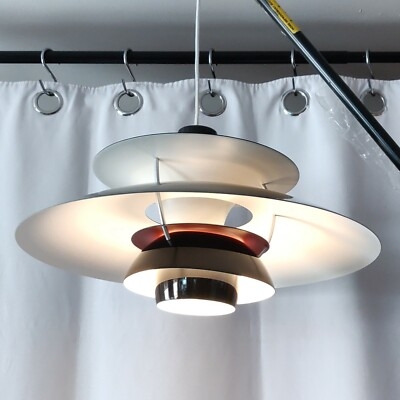 Pendant Light Retro 50s Diner Style Glossy Black Saucer Red Interior