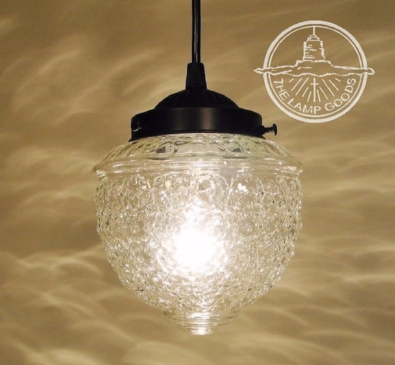 Pendant Light Ribbed Clear Glass Bell Shade Antique Bronze