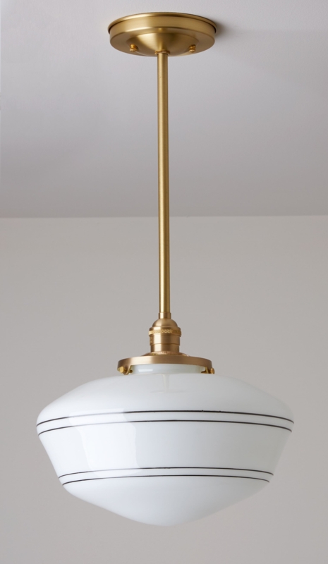 Pendant Light Ribbed Opal Glass Down Rod Black Brass