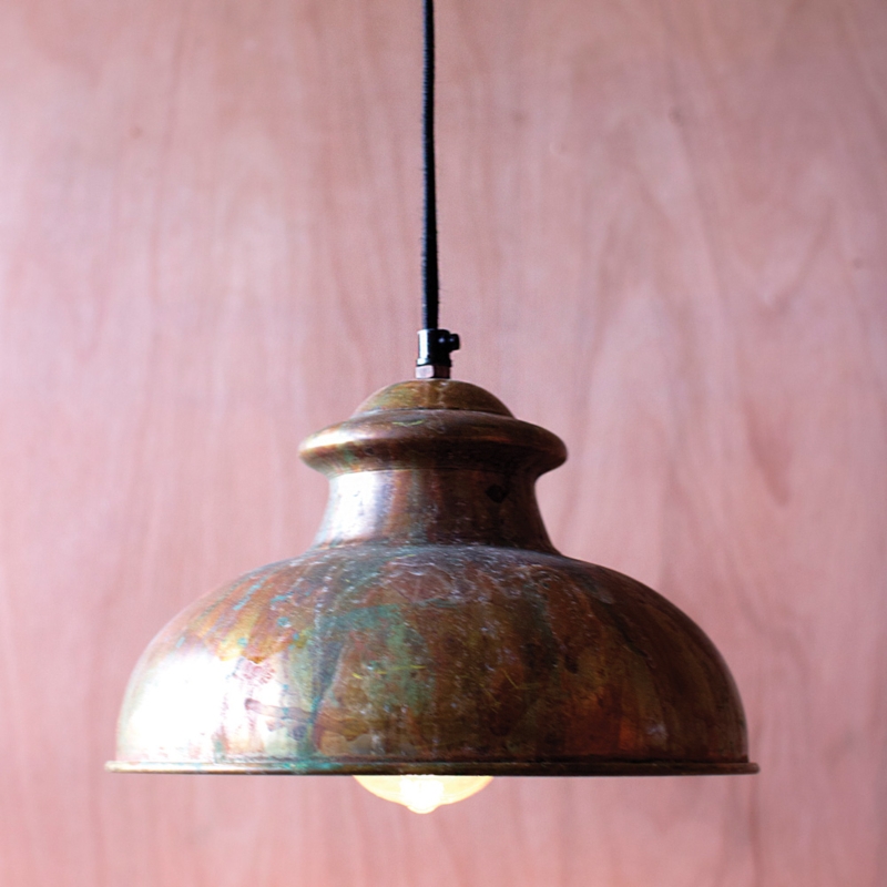 Pendant Light Rustic Distressed Metal Conical Shade Bronze