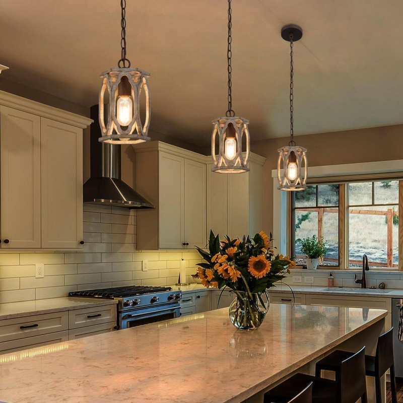 Pendant Light Rustic Farmhouse Wood Cage Cylinder Mini Pendant