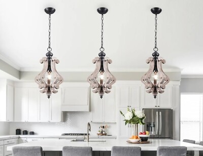 Pendant Light Rustic Island Pendant 5-Light Linear Exposed Sockets Wood