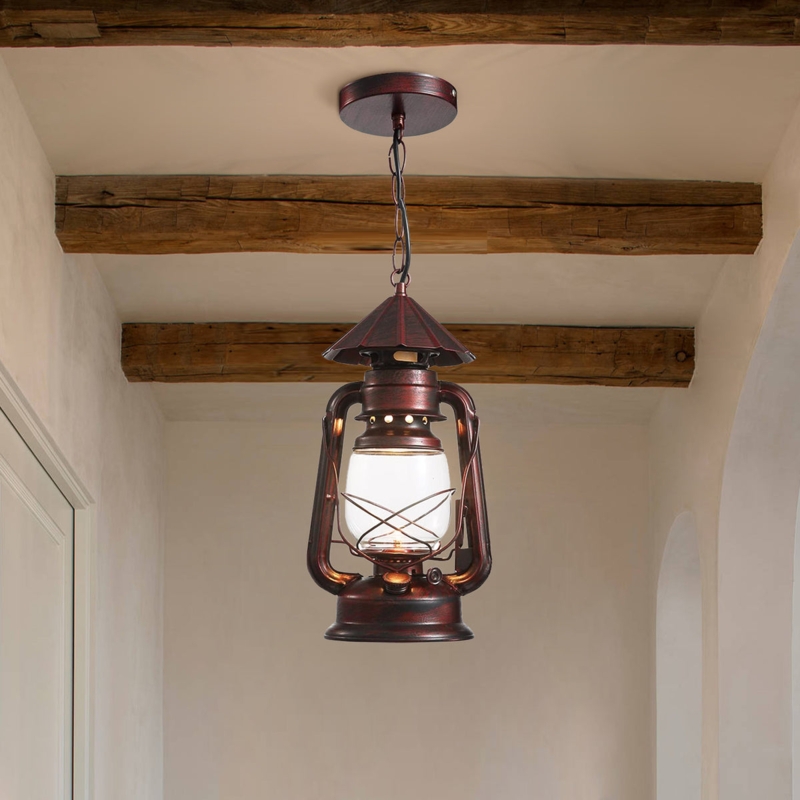 Pendant Light Rustic Matte Black Open Lantern Frame Candle Style