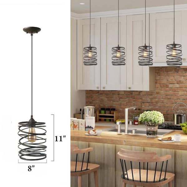Pendant Light, Rustic Rusty Metal Spiral Iron Cage Cylinder