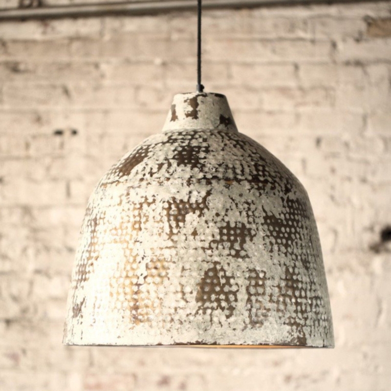 Pendant Light Rustic White Metal Pendant Chain Conical Shade Distressed