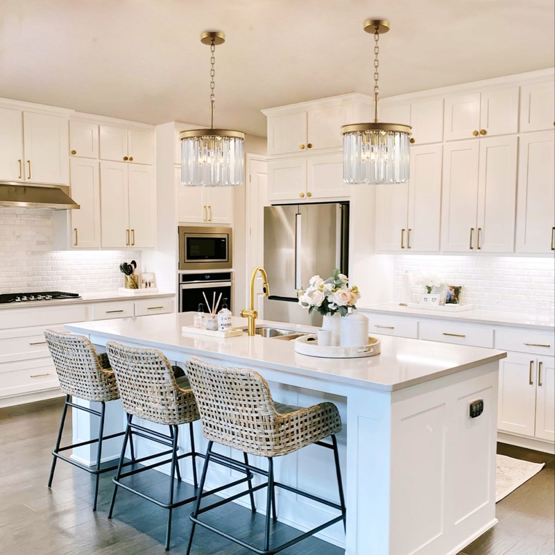 Pendant Light, Satin Nickel Drum Frame with Crystal Fringe Detail