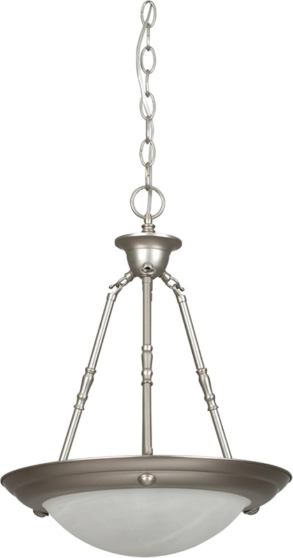 Pendant Light Satin Nickel Faux Alabaster Glass Bell Shade Marbled
