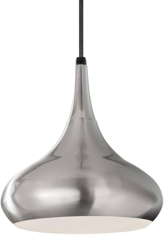 Pendant Light Satin Nickel Hemispherical Bowl Shade Minimalist Metal