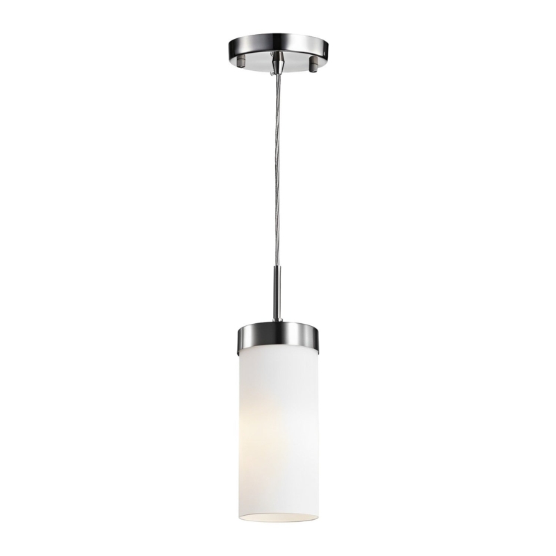 Pendant Light: Satin Nickel, Opal Glass Cylinder, Modern Mini Pendant