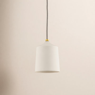 Pendant Light Scandinavian Modern White Cone with Wood Cap Accent