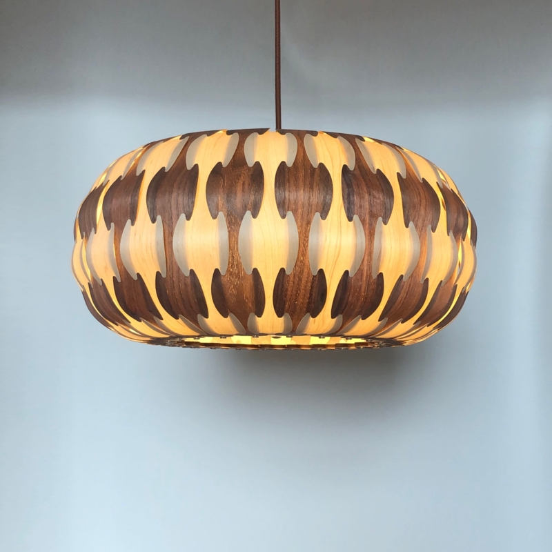 Pendant Light: Scandinavian Two-Tone Maple and Walnut Vertical Slats