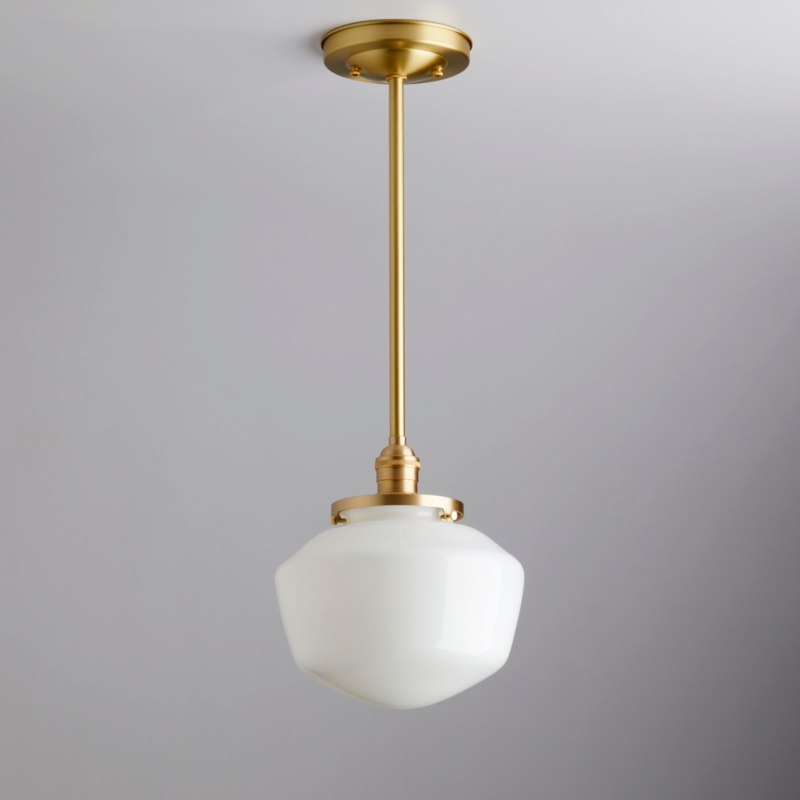 Pendant Light Schoolhouse Opal Glass Antique Brass Down Rod
