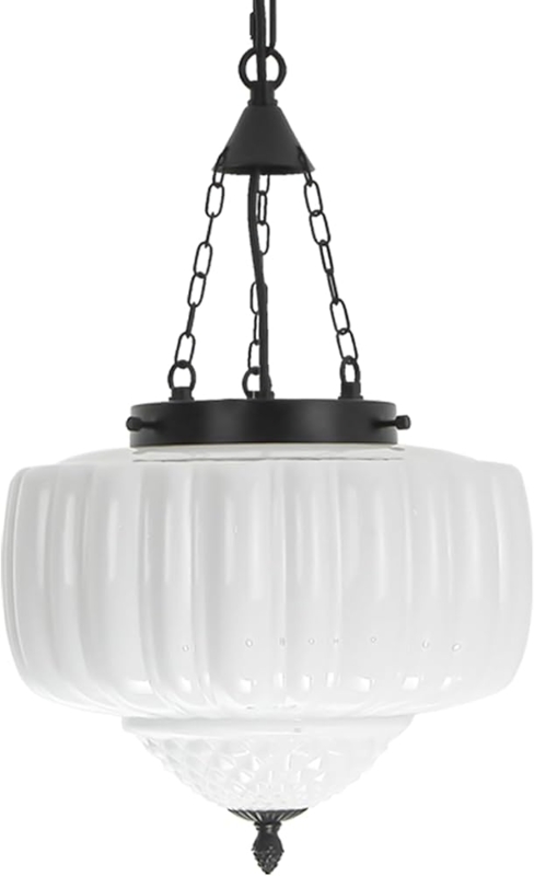 Pendant Light Schoolhouse Shade Matte Black Hardware Milk Glass
