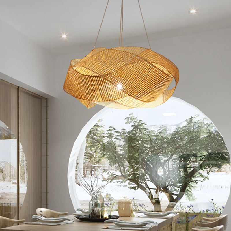 Pendant Light: Sculptural Twisted Woven Bamboo Fixture