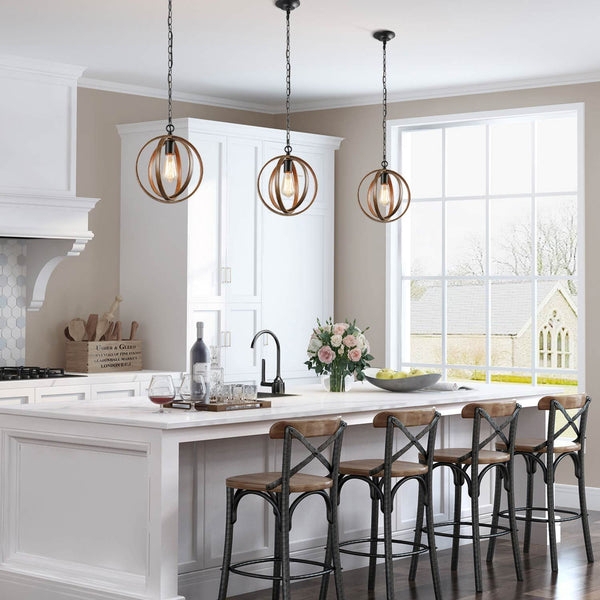 Pendant Light Seeded Glass Dome Shade Dark Bronze Tone Farmhouse Style