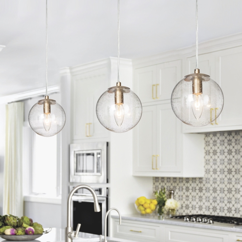 Pendant Light Seeded Glass Globe Polished Brass Contemporary