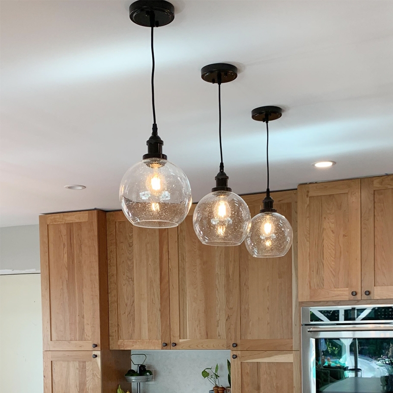 Pendant Light Seeded Glass Globe Shade Industrial Farmhouse Style Decor