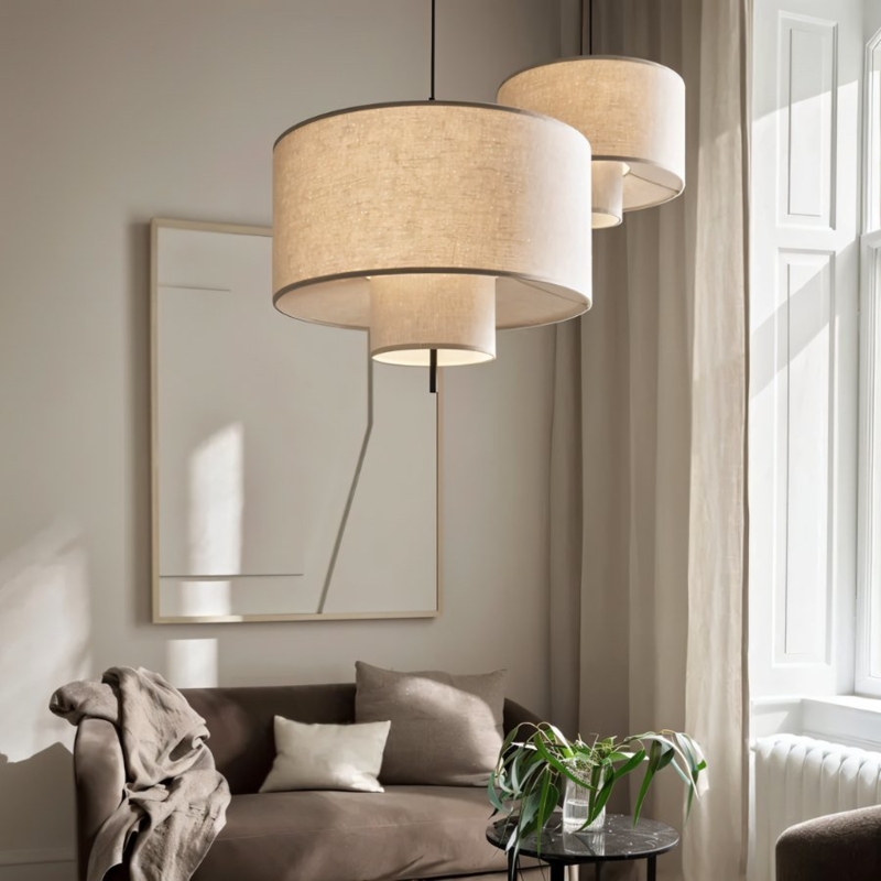 Pendant Light Set Assorted Linen Fabric Shapes Organic Modern Decor