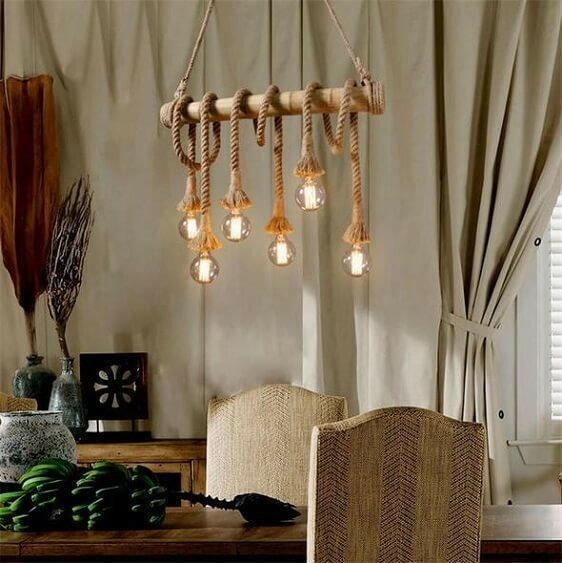 Pendant Light Set Knotted Detail Rope Cord Exposed Bulb Nautical